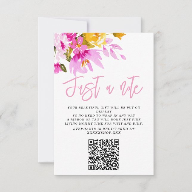 Convite Pink Floral Just a Note Baby Shower Card (Frente)