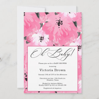 Convite Pink Floral Oh Baby Shower Invitation