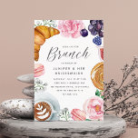 Convite Pink Floral Peony Bridesmaids Brunch<br><div class="desc">Invite guests for an elegant bridesmaids brunch with these beautiful watercolor invitations. Design features your celebration details in modern lettering,  surrounded by illustrations of breakfast pastries,  croissants,  macarons,  coffee,  and pink peony flowers.</div>