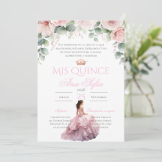 Convite Pink Floral Quinceanera invitation Spanish