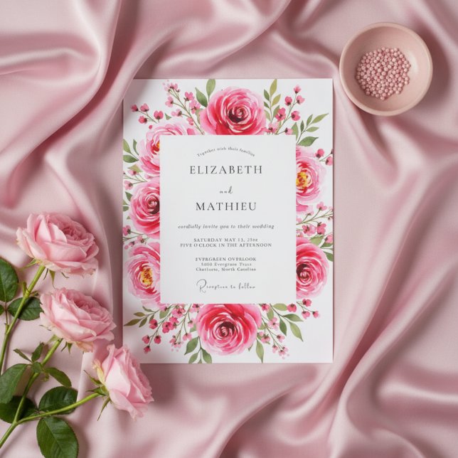 Convite Pink Floral Romantic Flourish Wedding (Criador carregado)
