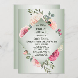 Convite Pink Floral Rustic Geometric Green Bridal Shower