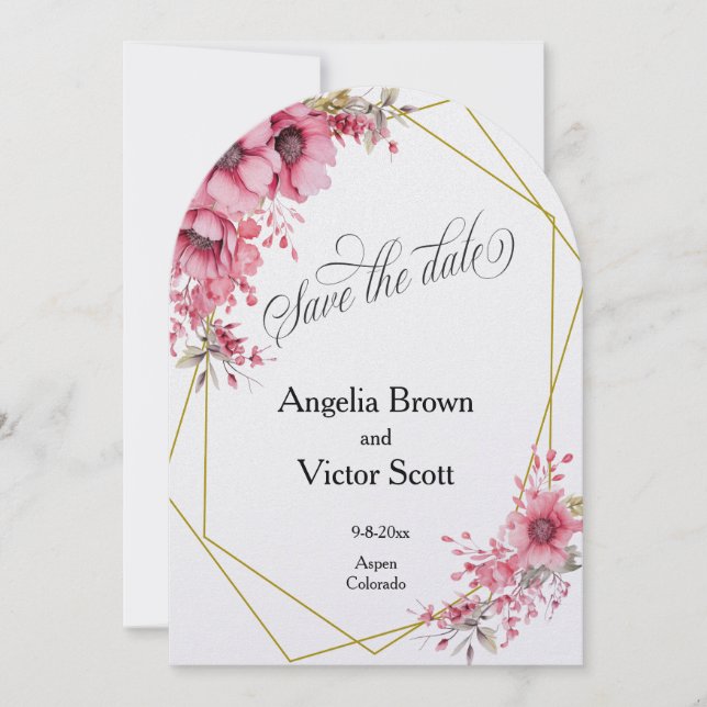 Convite Pink Floral Save the Date Invitation (Frente)