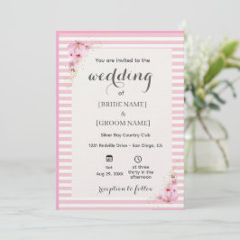 Convite Pink Floral Striped Wedding Invitation