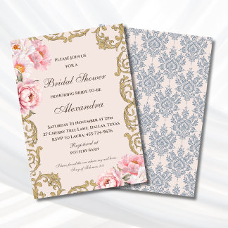 Convite Pink Floral Vintage Peony Christian Bridal Shower