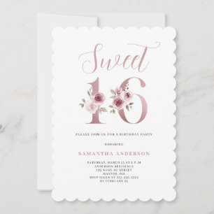 Convite Pink Floral Watercolor Sweet 16 Aniversário