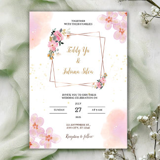 Convite Pink Floral Watercolor Wedding Invitation