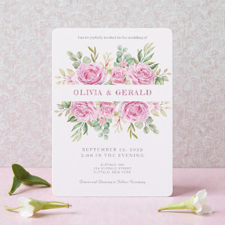 Convite Pink Floral Watercolor Wedding Invitation 