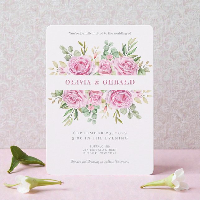 Convite Pink Floral Watercolor Wedding Invitation  (Criador carregado)
