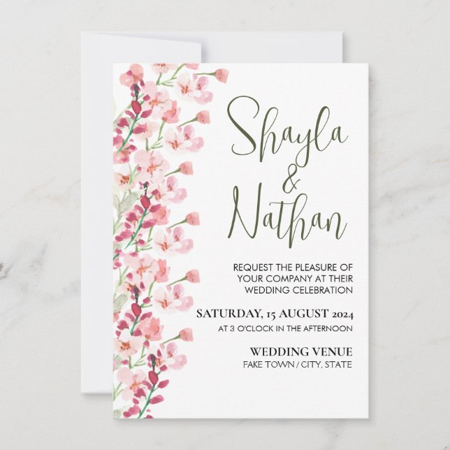 Convite Pink Floral Wedding & Birthday Invitation (Frente)