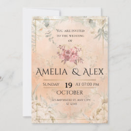 Convite Pink Floral Wedding Invitation | Elegant Customiza