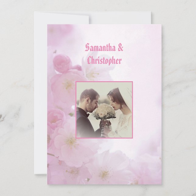 Convite Pink floral wedding photo invitation (Verso)