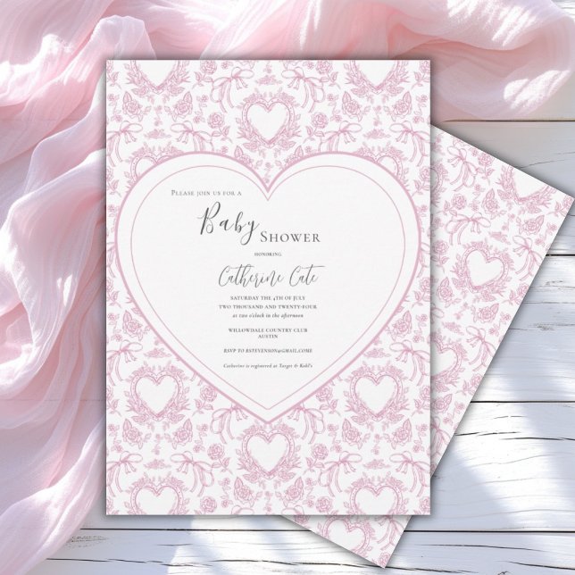 Convite Pink Floral Whimsical Heart Baby Shower  Invitatio (Criador carregado)