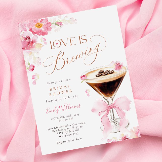 Convite Pink Florals Love is Brewing Bridal Shower (Criador carregado)
