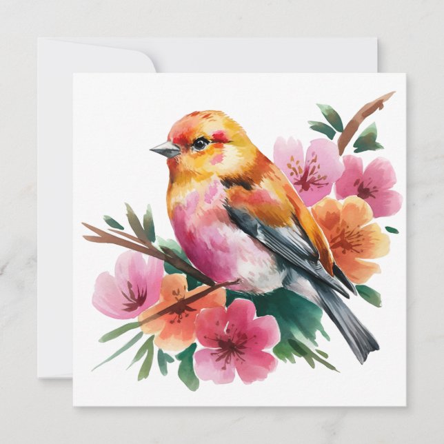 Convite Pink Flower Bird (Frente)