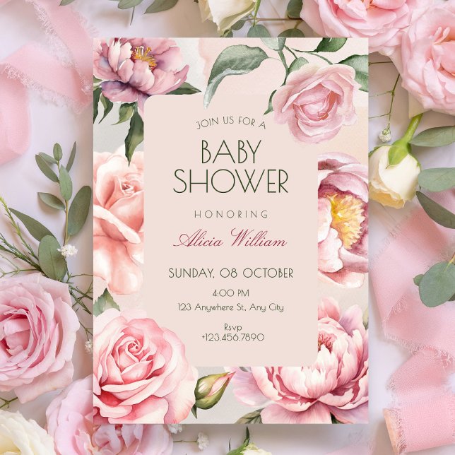 Convite Pink flower bloom baby shower (Criador carregado)