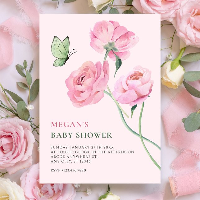 Convite Pink flower minimalist baby shower (Criador carregado)