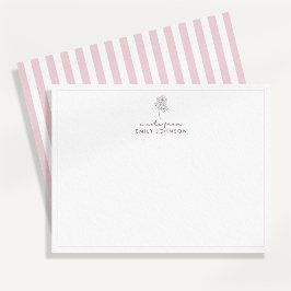 Convite Pink flower & Stripes a Note From Flat Note Card