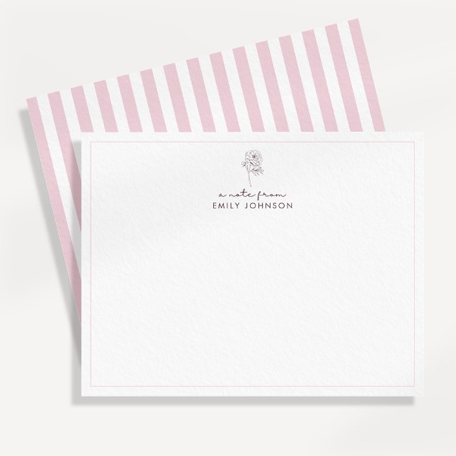 Convite Pink flower & Stripes a Note From Flat Note Card (Criador carregado)