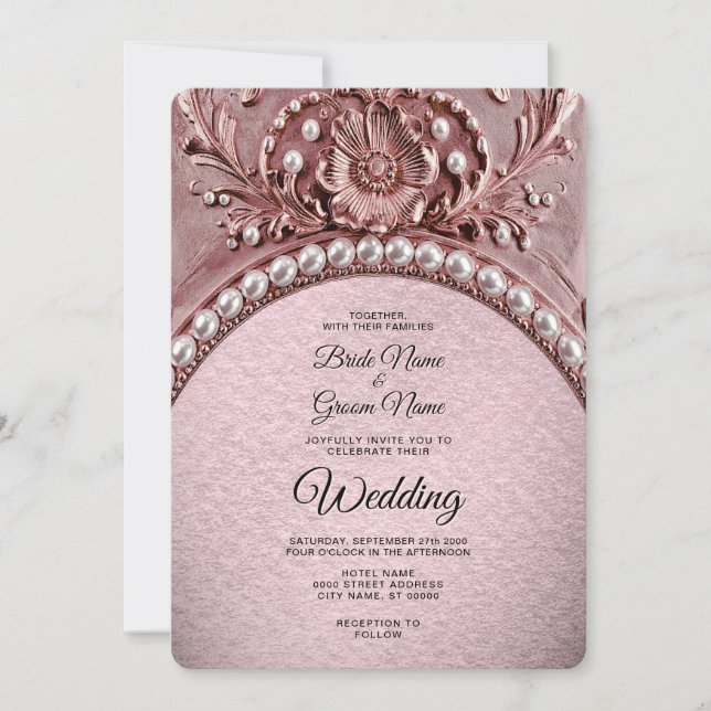 Convite Pink Flower Wedding Invitation (Frente)