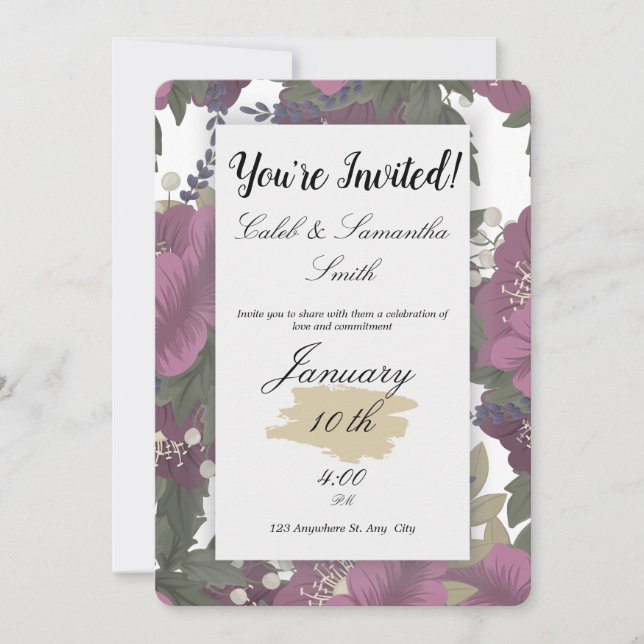 Convite Pink Flower Wedding Invitation (Frente)