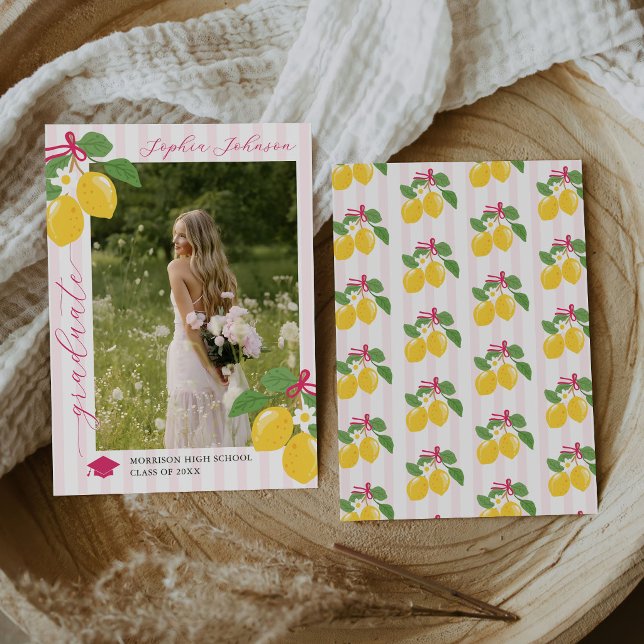 Convite Pink Freshly Lemon Citrus Graduation Announcement (Criador carregado)