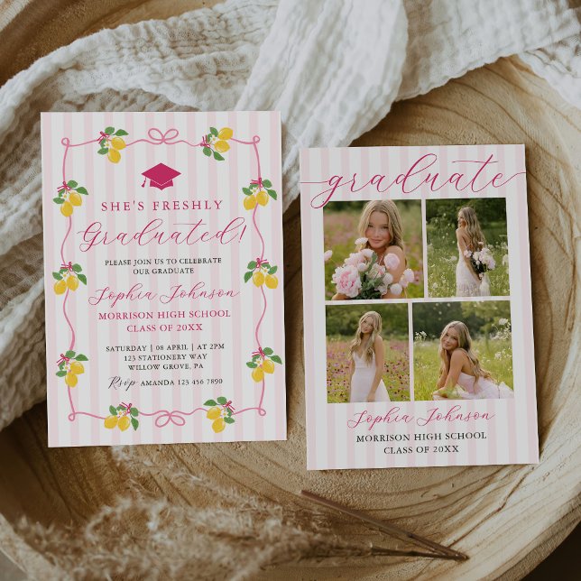 Convite Pink Freshly Lemon Citrus Graduation Party (Criador carregado)