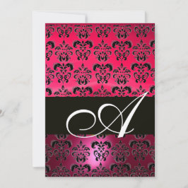 Convite PINK FUCHSIA BLACK MONOGRAM, branco brilhante