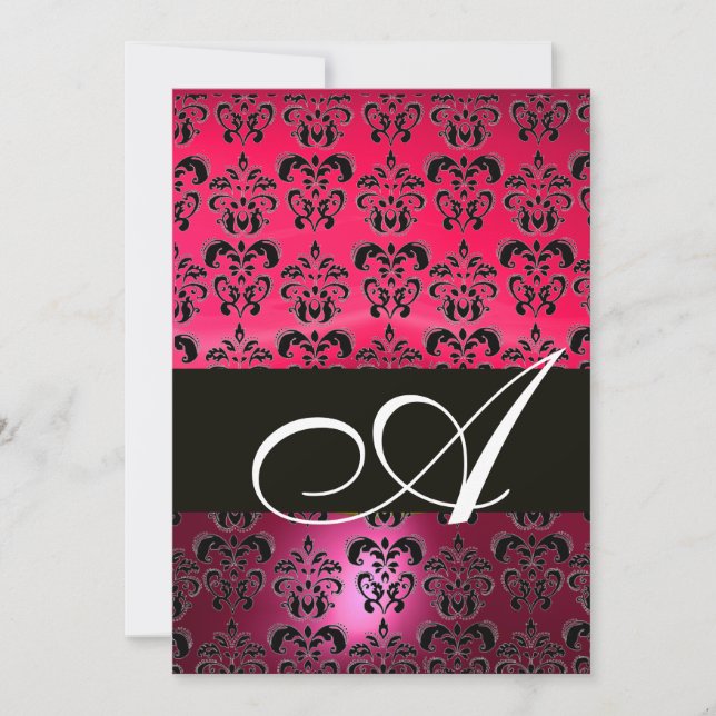 Convite PINK FUCHSIA BLACK MONOGRAM, branco brilhante (Frente)