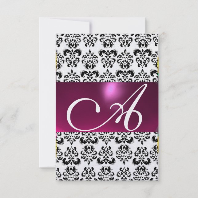 Convite PINK FUCHSIA DAMASK GEM MONOGRAM gelo roxo rsvp (Frente)