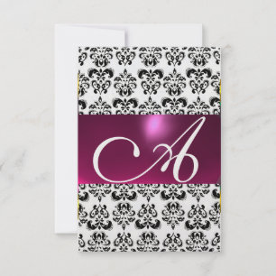 Convite PINK FUCHSIA DAMASK GEM MONOGRAM gelo roxo rsvp