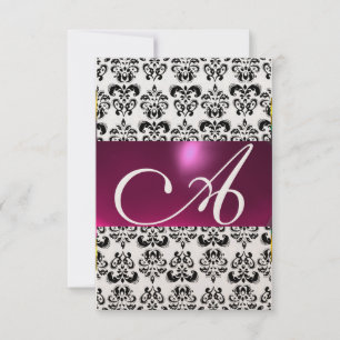 Convite PINK FUCHSIA DOURADA DAMASK GEM MONOGRAM roxa rsvp