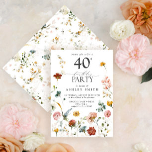 Convite Pink Garden Floral Calligraphy 40th Birthday