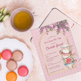 Convite  Pink Garden Teacup Floral Tea Party Bridal Shower