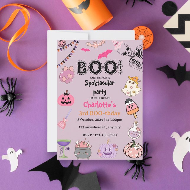Convite Pink Ghost Halloween Spooky Birthday Party (Criador carregado)