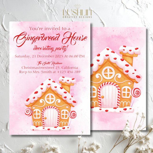 Convite Pink Gingerbread House Christmas Party Decorating  (Criador carregado)