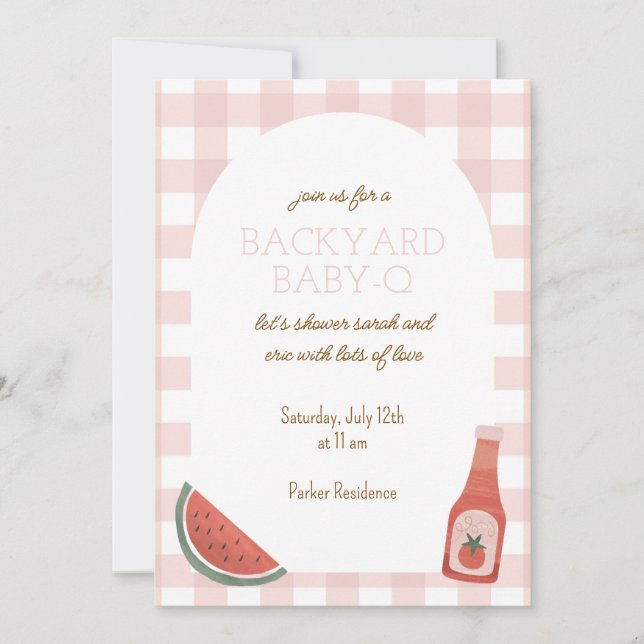 Convite Pink Gingham Baby-Q Baby Shower Invitation (Frente)