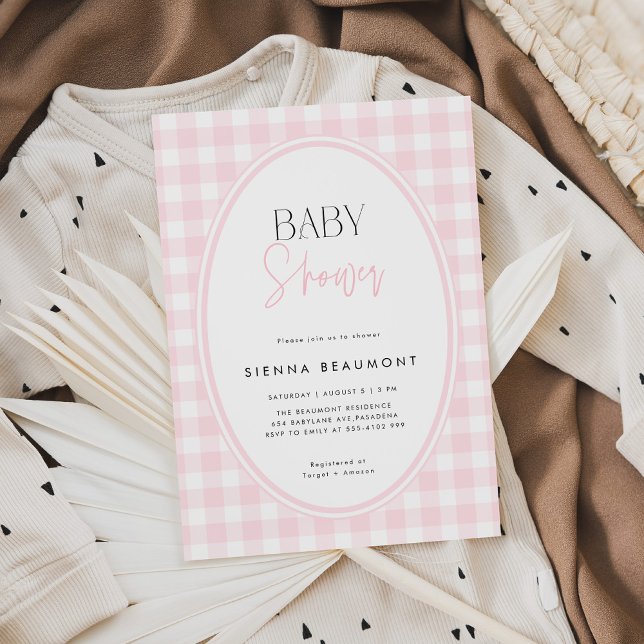Convite Pink Gingham Baby Shower Invitation (Criador carregado)