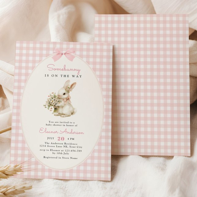 Convite Pink Gingham Bunny Baby Shower (Criador carregado)