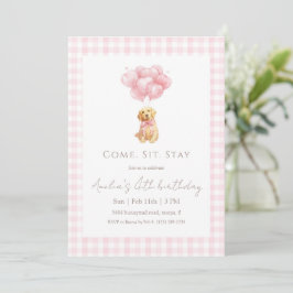 Convite Pink Gingham Golden Retriever Puppy Birthday