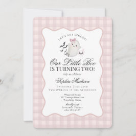 Convite Pink Gingham Preppy Ghost Little Boo segundo anive