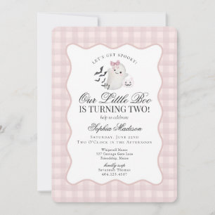 Convite Pink Gingham Preppy Ghost Little Boo segundo anive