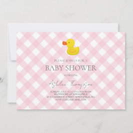 Convite Pink Gingham Rubber Duckie Baby Shower