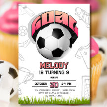 Pink Girl Soccer Ball Birthday Party Invitation