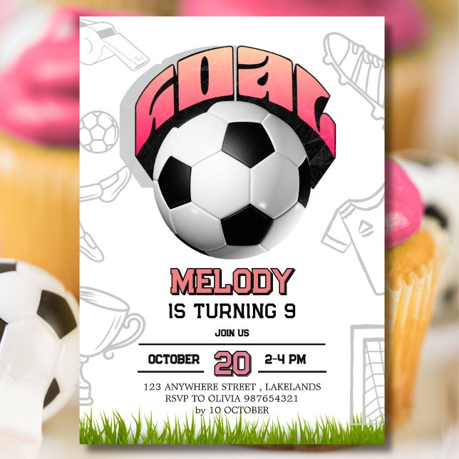 Convite Pink Girl Soccer Ball Birthday Party Invitation (Criador carregado)