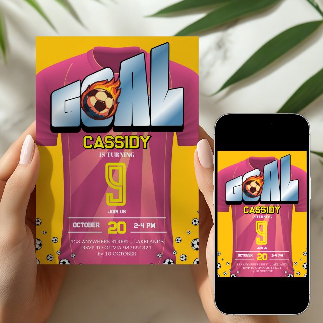Convite Pink Girl Soccer Shirt Birthday Party Invitation (Criador carregado)