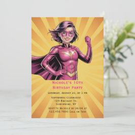 Convite Pink Girl Superhero Birthday Party