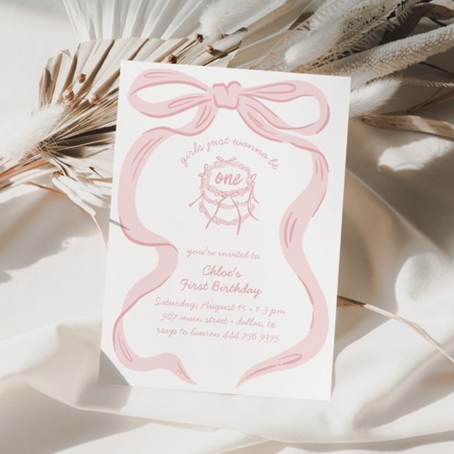 Convite Pink Girls Just Wanna Be One 1st Birthday (Criador carregado)