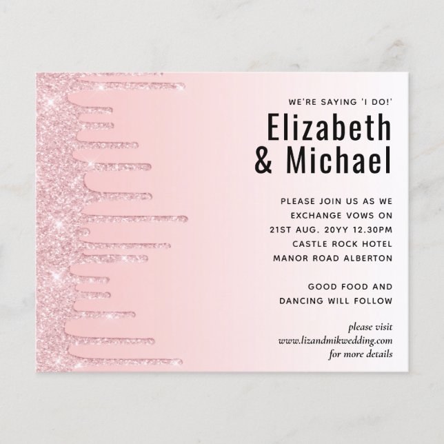 Convite Pink Glitter Bonito Orçamento Casamento Pr (Frente)