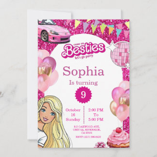 Convite Pink Glitter Fashion Doll Birthday Invite